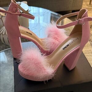 Fashion Nova Blush Pink Feathered Heels